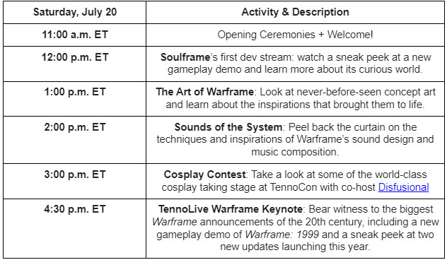 warframe tennocon 2024 schedule